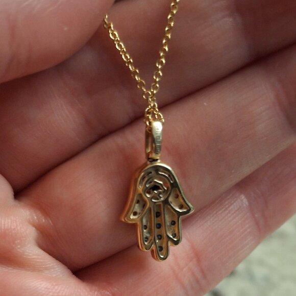 Effy 14K Yellow Gold Diamond, Blue Diamond Pendant with Chain - Picture 5 of 6